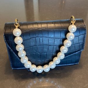 Pearl Strap Bag Faux Crocodile Leather